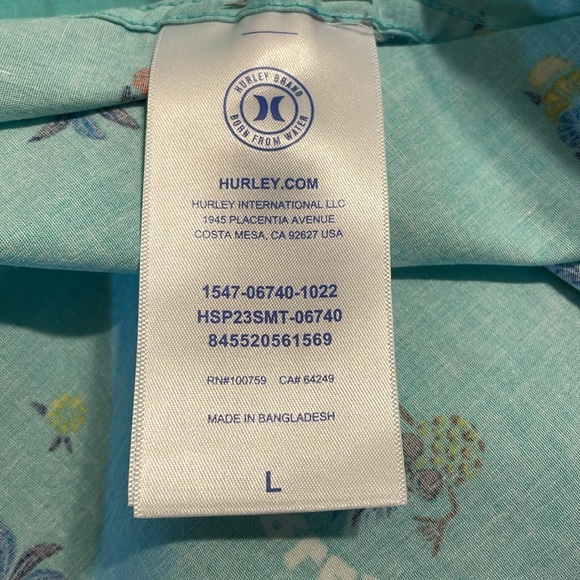 Hurley Teal Hang-Ten Pineapple Hawaiian-Style Short-Sleeve Button Down Shirt - Picture 8 of 9